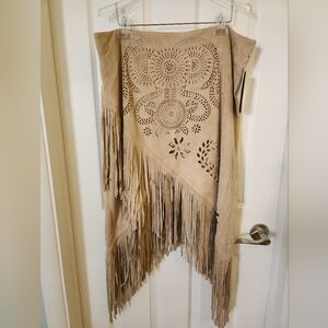 Tan Boho Fringe Skirt with Cutout Design